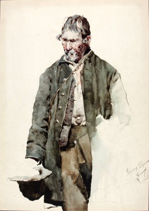 Study of an Old Man by Giuseppe Signorini Oil Painting