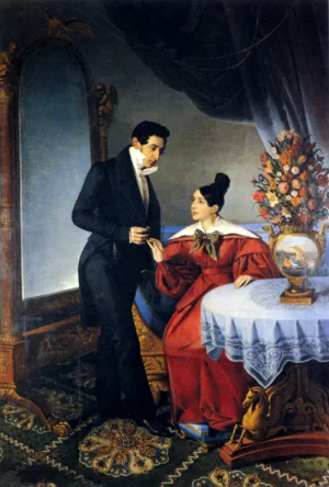 The Engaged Couple by Giuseppe Tominz - Oil Painting Reproduction