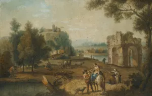 A Landscape With A Roman Ruin And Figures Resting Beside A Stream by Giuseppe Zais Oil Painting