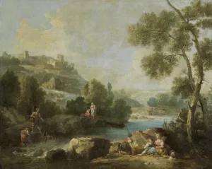 Landscape with Figures by Giuseppe Zais Oil Painting