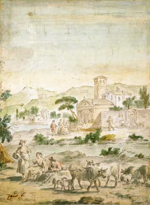 Landscape with Figures by Giuseppe Zais Oil Painting