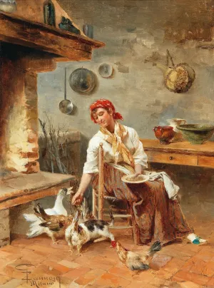 Feeding the Pets by Giuseppe Zannoni Oil Painting