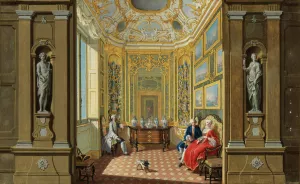 Elegant Figures Seated In The Picture And Porcelain Cabinet of a Palace by Giuseppe Zocchi Oil Painting