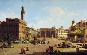 The Piazza della Signoria in Florence by Giuseppe Zocchi Oil Painting