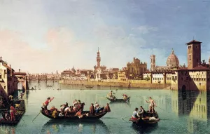 View af the Arno in Florence by Giuseppe Zocchi - Oil Painting Reproduction