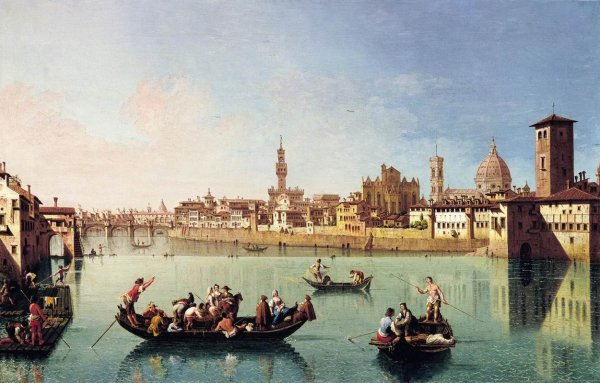 View af the Arno in Florence by Giuseppe Zocchi - Hand-Painted Oil Painting Reproduction