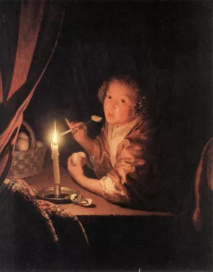 Girl Eating an Apple by Godfried Schalcken - Oil Painting Reproduction
