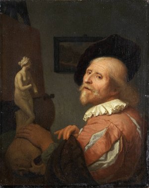 Portrait of an Artist in His Studio by Godfried Schalcken Oil Painting