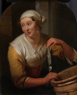 Woman Selling Herrings by Godfried Schalcken Oil Painting