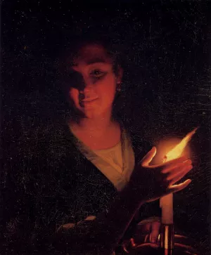 Young Girl with a Candle painting by Godfried Schalcken