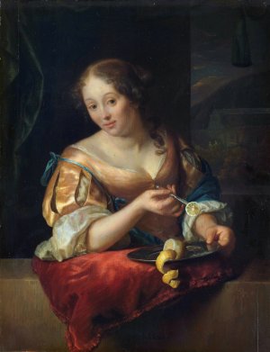Young Woman with Lemon by Godfried Schalcken Oil Painting
