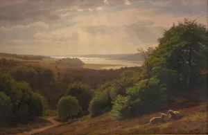 Udsigt fra Vesterskov ved Mariager; i baggrunden fjorden by Godtfred Rump Oil Painting