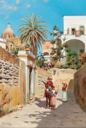 A Summer Alley in Capri by Goffredo Sinibaldi-Paolucci Oil Painting