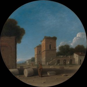 A Roman Landscape with Figures by Goffredo Wals Oil Painting