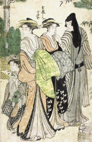 The Courtesan Komurasaki of the Tamaya Parading with Her Attendants by Gokyo Oil Painting