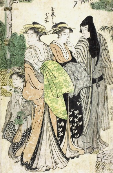 Main Product Photo of The Courtesan Komurasaki of the Tamaya Parading with Her Attendants  Painting by Gokyo