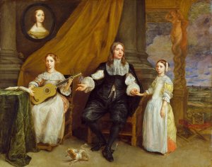 A Gentleman with his two Daughters by Gonzales Coques Oil Painting