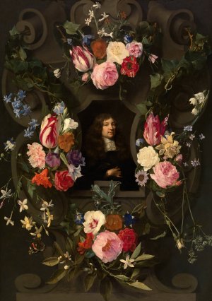 Portrait of a Man in a Guirland by Gonzales Coques Oil Painting