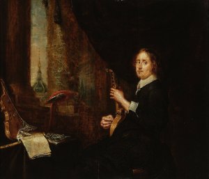 Portrait of a man with a cythara by Gonzales Coques Oil Painting