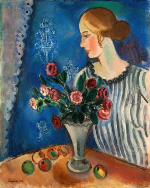 Woman and Still Life  by Gosta Sandels - Hand-Painted Oil Painting Reproduction