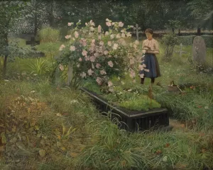 Graveyard Scene by Gottfrid Kallstenius Oil Painting