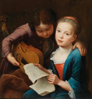 Two Children Making Music by Gottfried Eichler The Elder Oil Painting