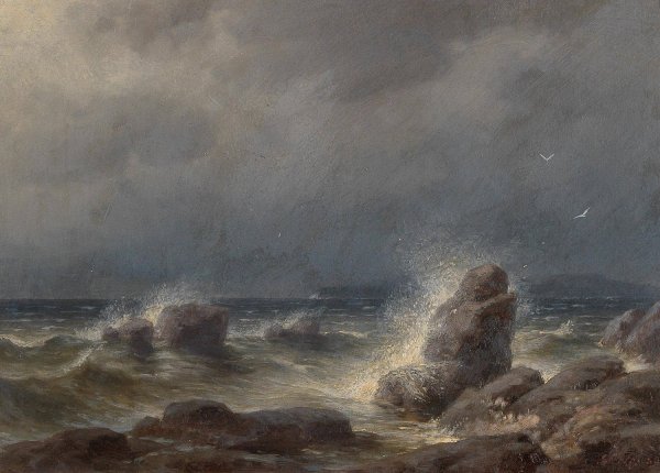 Brandung vor der Kuste der Insel Melada by Gottfried Seelos - Hand-Painted Oil Painting Reproduction