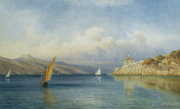 Das Leuchtfeuer von Prestenizza auf der Insel Cherso  by Gottfried Seelos - Hand-Painted Oil Painting Reproduction