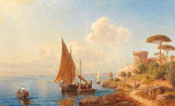Fischer An Der Dalmatinischen Kuste  by Gottfried Seelos - Hand-Painted Oil Painting Reproduction