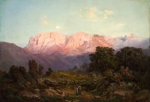 Schlern mit Rosengarten von Rampeun aus gesehen by Gottfried Seelos Oil Painting