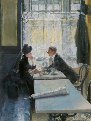 Amoureux au Cafe by Gotthardt Johann Kuehl - Oil Painting Reproduction