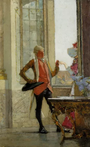 Galantes Paar Am Fenster by Gotthardt Johann Kuehl Oil Painting