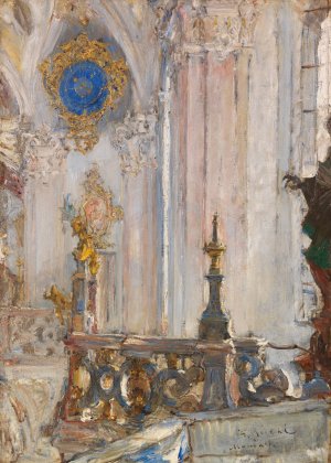 Blick in die Rokoko-Wallfahrtskirche Birnau bei Schloss Maurach am Bodensee by Gotthardt Kuehl Oil Painting