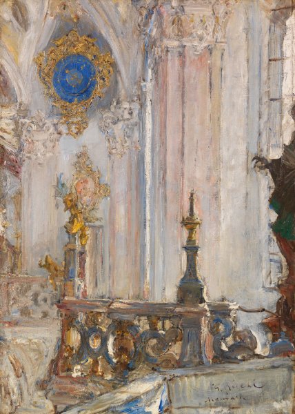 Main Product Photo of Blick in die Rokoko-Wallfahrtskirche Birnau bei Schloss Maurach am Bodensee  Painting by Gotthardt Kuehl