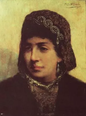 Head of a Jewish Bride by Maurycy Gottlieb - Oil Painting Reproduction