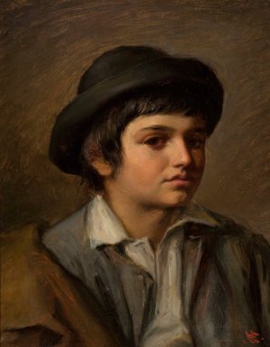Portrait of a boy in a hat by Maurycy Gottlieb Oil Painting