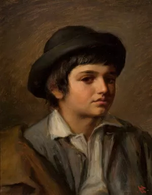 Portrait of a boy in a hat by Maurycy Gottlieb Oil Painting