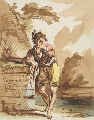 Boy Leaning on a Wall by Gottlieb Welte Oil Painting