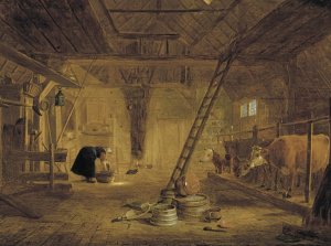 A Barn Interior With Four Cows, A Milk Maid Cleaning A Pot, And Earthenware Pots In The Foreground by Govert Dircksz Camphuysen Oil Painting