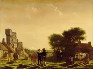A Dutch Farm with the Ruins of the Huis te Kleef Netherlands Oil painting by Govert Dircksz Camphuysen