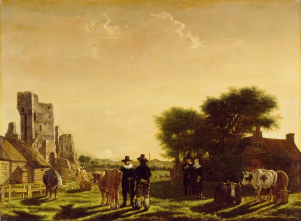 Main Product Photo of A Dutch Farm with the Ruins of the Huis te Kleef Netherlands  Painting by Govert Dircksz Camphuysen