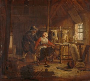 Flirtation in a Cowshed by Govert Dircksz Camphuysen Oil Painting