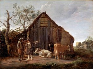 Two Peasants with Cows by Govert Dircksz Camphuysen Oil Painting