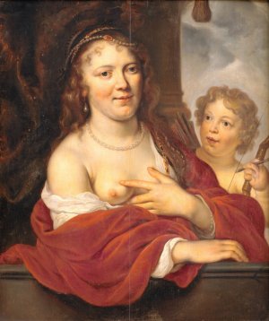 A Lady and her Child as Venus and Cupid by Govert Flinck Oil Painting