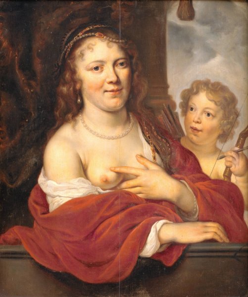 A Lady and her Child as Venus and Cupid  by Govert Flinck - Hand-Painted Oil Painting Reproduction