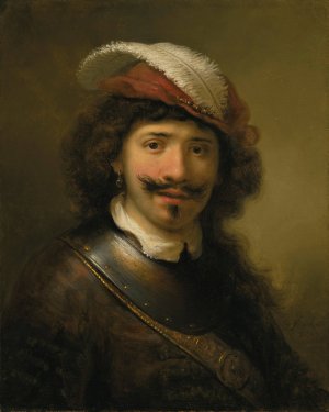 A young man in a gorget with a plumed hat by Govert Flinck Oil Painting