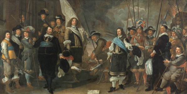 Militia officers of District 1 under captain Joan Huydecoper and lieutenant Frans van Waveren  by Govert Flinck - Hand-Painted Oil Painting Reproduction