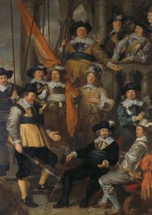 Officers and other Civic Guardsmen of the XVIII District in Amsterdam under the command of Captain Albert Bas and Lieutenant Lucas Conijn by Govert Flinck Oil Painting