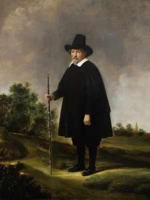 Portrait of a man against landscape Oil painting by Govert Flinck