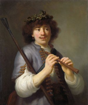 Rembrandt as a Shepherd with a Staff and Flute by Govert Flinck Oil Painting